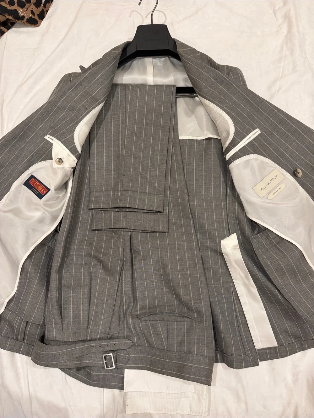 Suitsupply Double-Breasted Medium Green/Gray & White WSL Pinstripe Suit